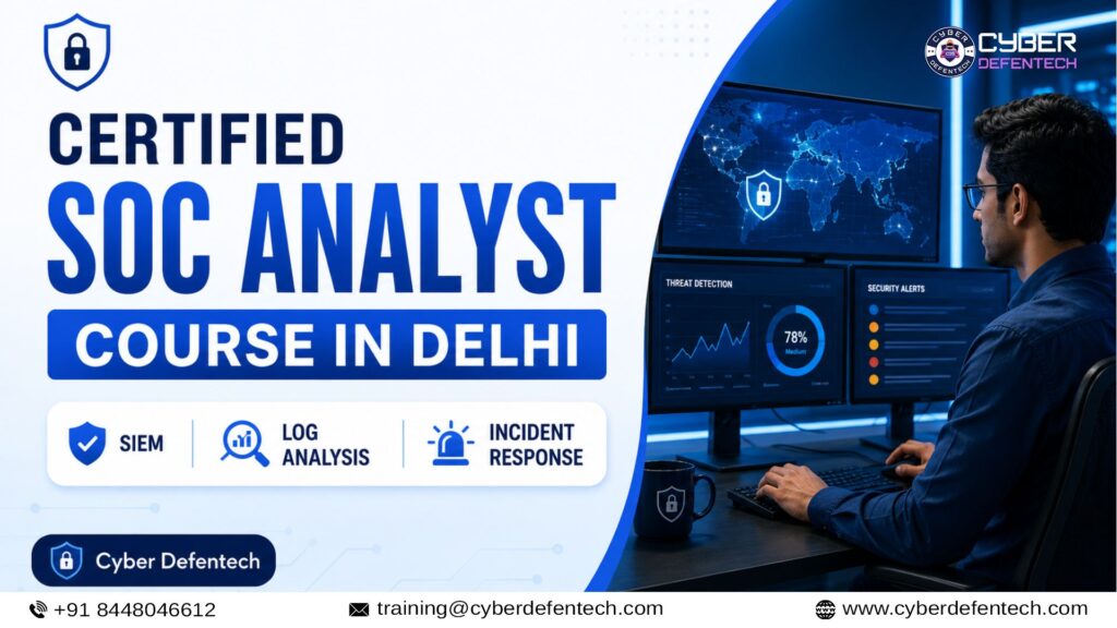 Certified SOC Analyst Course in Delhi at Cyber Defentech with SIEM, log analysis, threat detection and incident response training